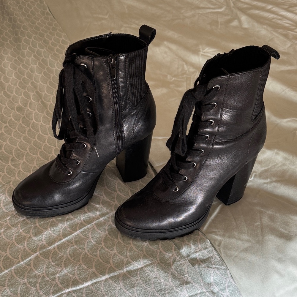 Black leather booties